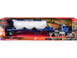 Peterbilt 379 Truck Blue with Pneumatic Tanker Trailer White "Long Haul Truckers" Series 1/32 Diecast Model by New Ray