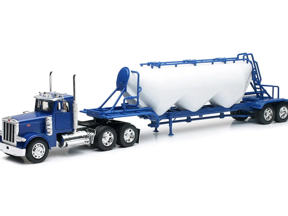 Peterbilt 379 Truck Blue with Pneumatic Tanker Trailer White "Long Haul Truckers" Series 1/32 Diecast Model by New Ray