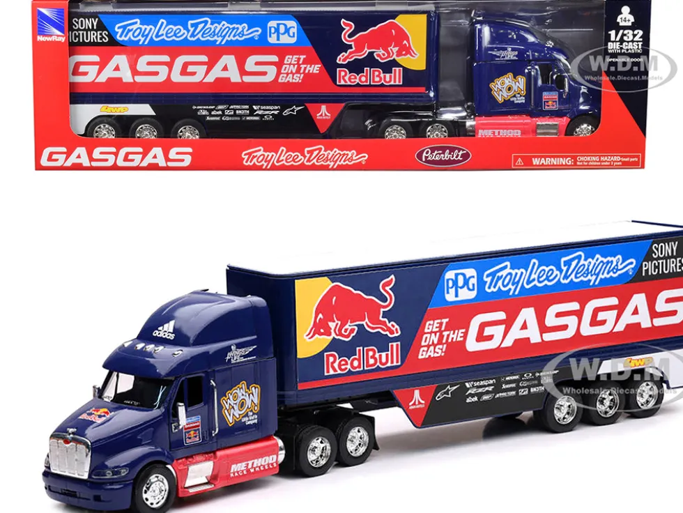Peterbilt 387 Truck Dark Blue Red Bull Troy Lee Designs GASGAS 1/32 Diecast Model New Ray 11053