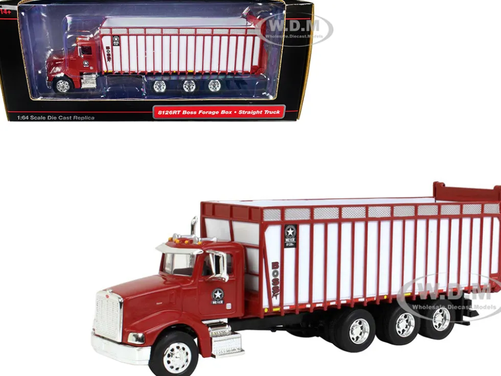 Peterbilt Truck Red Meyer Manufacturing 8126RT Boss Forage Box 1/64 Diecast Model SpecCast MEY002