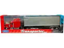 Peterbilt 379 Truck Red with Silver Container "Transporter" Series 1/32 Diecast Model by Welly