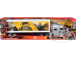Peterbilt 389 Truck Silver Metallic with Dry Van Trailer "Trucker Keep The World Running" "Long Haul Truckers" Series 1/32 Diecast Model by New Ray