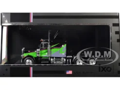 1973 Peterbilt 359 Truck Tractor Black and Lime Green with Graphics 1/64 Diecast Model by IXO Models