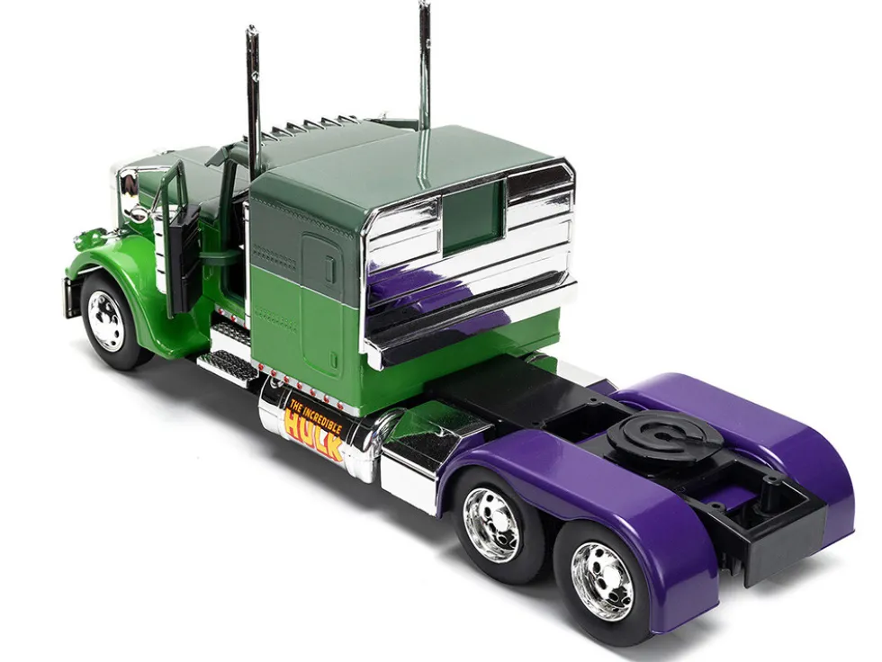 1992 Peterbilt 379 Truck Tractor Green Two Tone and Purple The Incredible Hulk Marvel Avengers Series Diecast Model Jada 35179