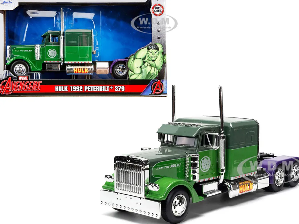 1992 Peterbilt 379 Truck Tractor Green Two Tone and Purple The Incredible Hulk Marvel Avengers Series Diecast Model Jada 35179