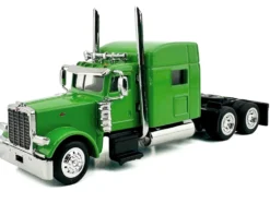 Peterbilt 389 Truck Tractor with Sleeper Cab Lime Green and Low Boy Flatbed Trailer Black Combo Set 1/87 (HO) Plastic Model Car by HO Logistics