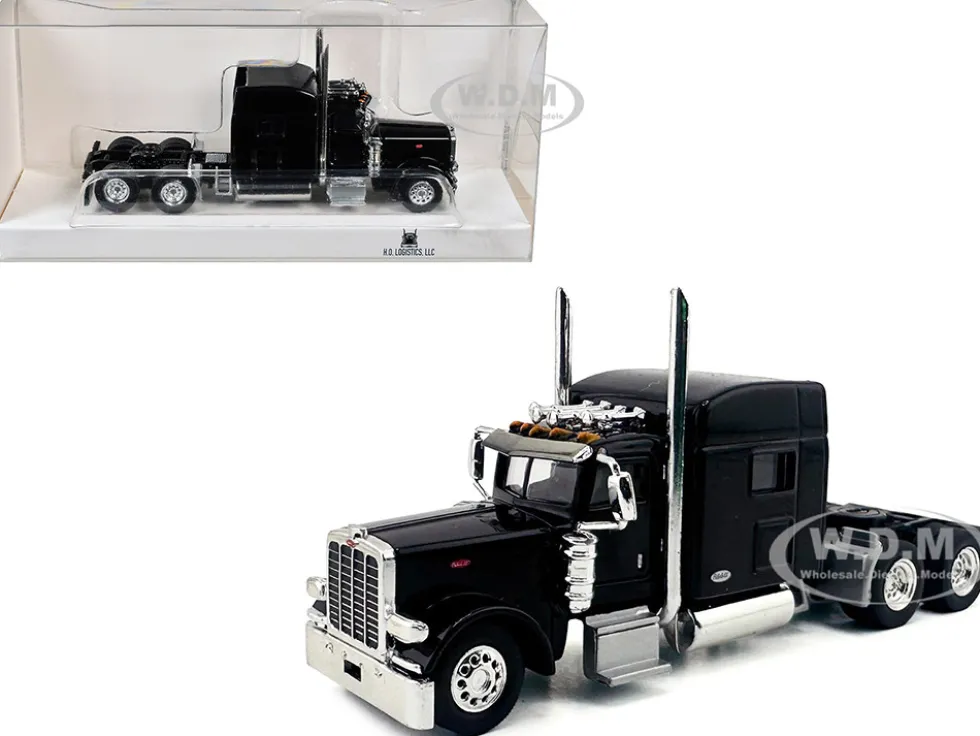 Peterbilt 389 Truck Tractor with Sleeper Cab Black 1/87 (HO) Plastic Model Car by HO Logistics