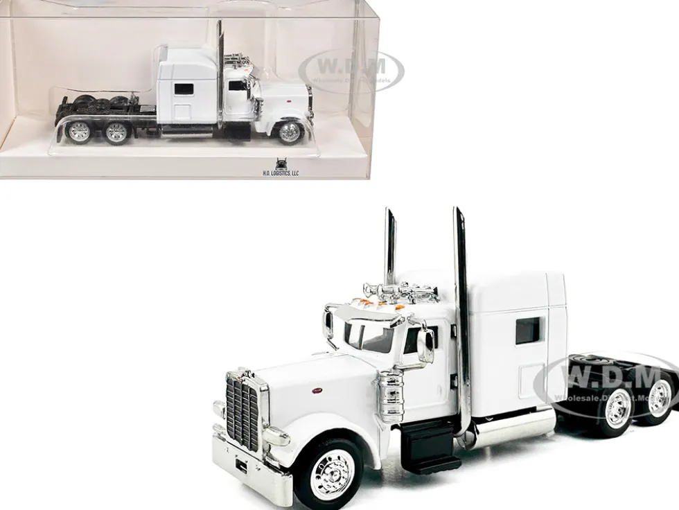 Peterbilt 389 Truck Tractor with Sleeper Cab White 1/87 (HO) Plastic Model Car by HO Logistics