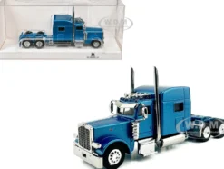 Peterbilt 389 Truck Tractor with Sleeper Cab Blue Metallic 1/87 (HO) Plastic Model Car by HO Logistics
