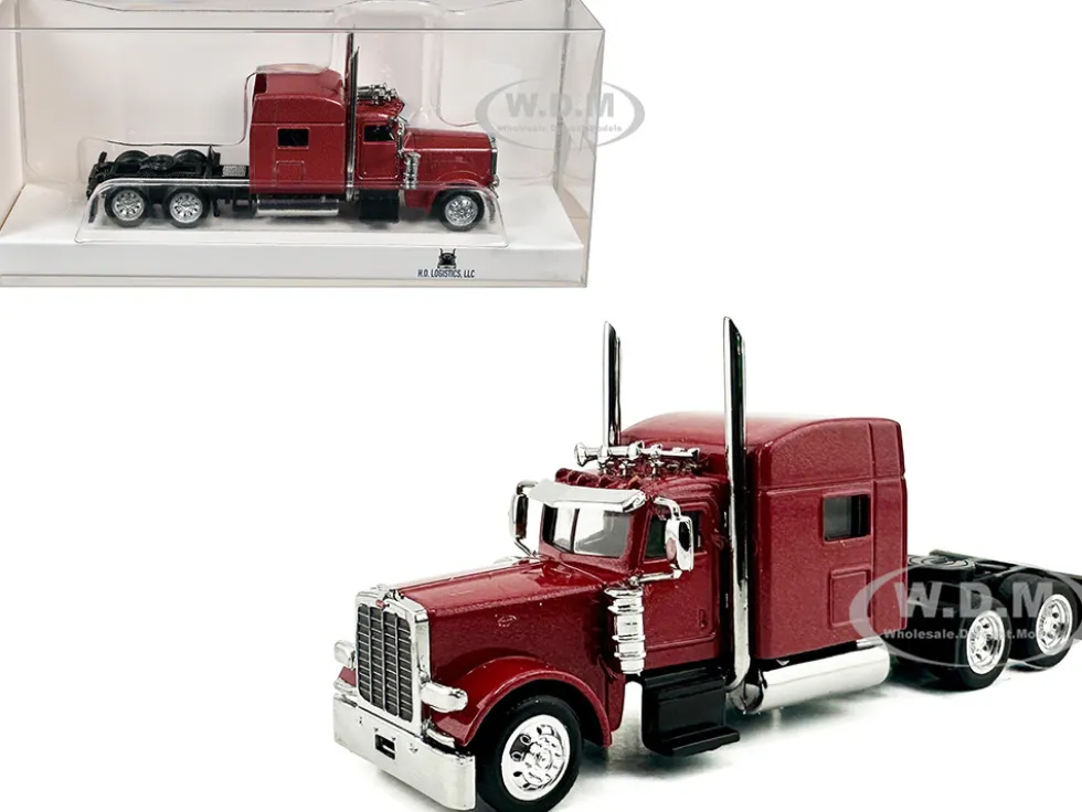 Peterbilt 389 Truck Tractor with Sleeper Cab Red Metallic 1/87 (HO) Plastic Model Car by HO Logistics
