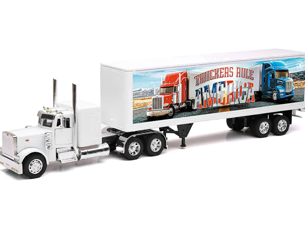Peterbilt 379 Truck White with Dry Van Trailer "Truckers Rule America" "Long Haul Truckers" Series 1/32 Diecast Model by New Ray