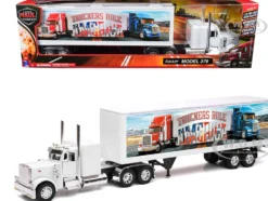 Peterbilt 379 Truck White with Dry Van Trailer "Truckers Rule America" "Long Haul Truckers" Series 1/32 Diecast Model by New Ray