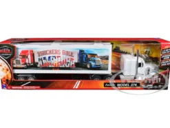 Peterbilt 379 Truck White with Dry Van Trailer