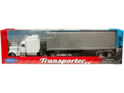 Peterbilt 379 Truck White with Silver Container "Transporter" Series 1/32 Diecast Model by Welly