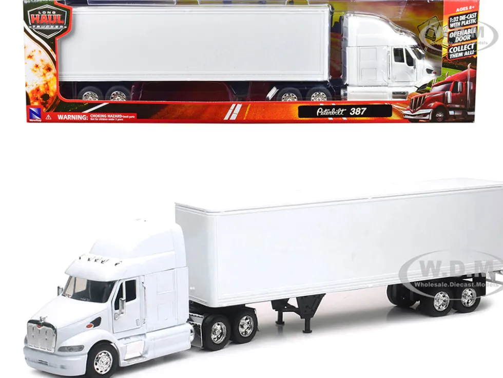 Peterbilt 387 Truck with Dry Goods Trailer White Long Haul Truckers Series 1/32 Diecast Model New Ray SS-12343G