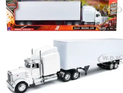 Peterbilt 379 Truck with Dry Goods Trailer White Long Haul Trucker Series 1/32 Diecast Model New Ray 14363