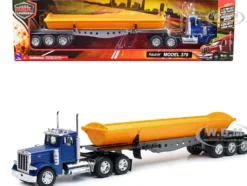 Peterbilt 379 Truck with Side Dump Blue and Yellow Long Haul Truckers Series 1/32 Diecast Model New Ray SS-10553