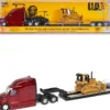 Peterbilt 579 UltraLoft Tandem Tractor Red Metallic with Lowboy Trailer and CAT D5M Dozer Yellow 1/87 (HO) Diecast Model Diecast Masters 84419