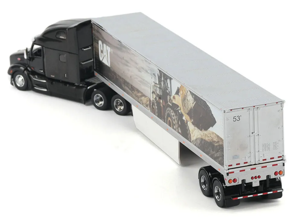 Peterbilt 579 UltraLoft Truck Tractor Black Metallic with "CAT Caterpillar" Mural Trailer "Transport Series" 1/50 Diecast Model by Diecast Masters