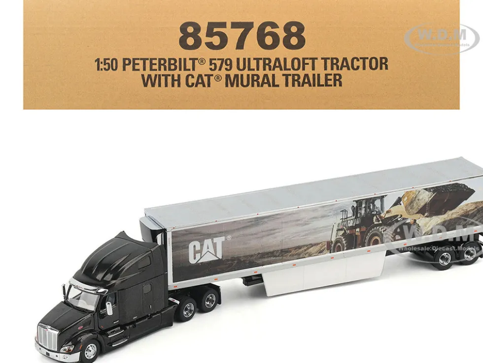 Peterbilt 579 UltraLoft Truck Tractor Black Metallic with "CAT Caterpillar" Mural Trailer "Transport Series" 1/50 Diecast Model by Diecast Masters