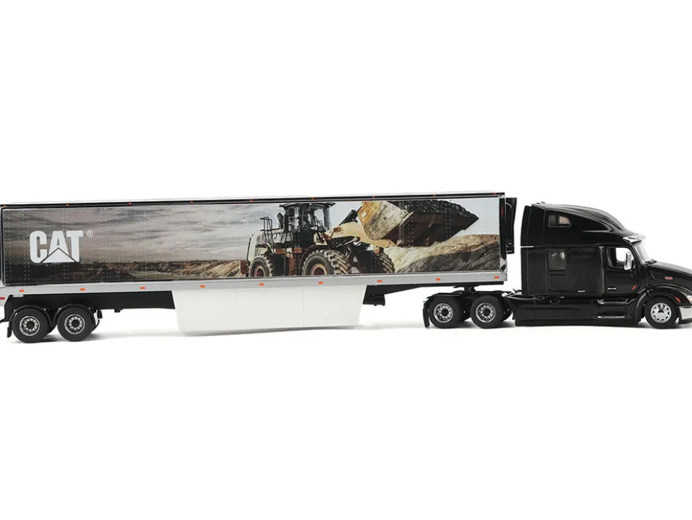 Peterbilt 579 UltraLoft Truck Tractor Black Metallic with "CAT Caterpillar" Mural Trailer "Transport Series" 1/50 Diecast Model by Diecast Masters