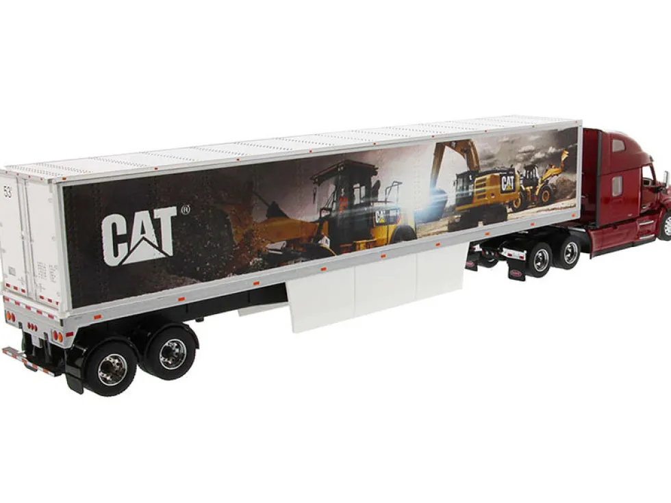 Peterbilt 579 UltraLoft Truck Tractor Red CAT Caterpillar Mural Dry Van Trailer Transport Series 1/50 Diecast Model Diecast Masters 85665