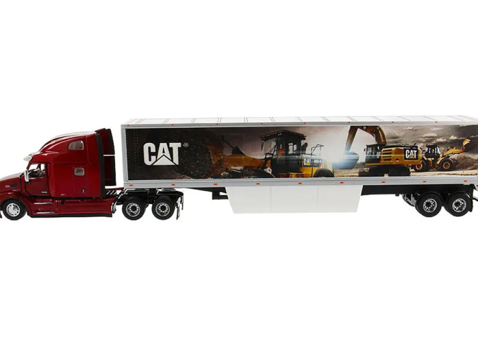 Peterbilt 579 UltraLoft Truck Tractor Red CAT Caterpillar Mural Dry Van Trailer Transport Series 1/50 Diecast Model Diecast Masters 85665