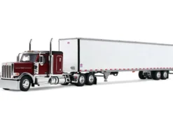 Peterbilt 589 with 58" Flat Top Sleeper and 53' Utility Trailer Legendary Red with Black Top 1/64 Diecast Model by DCP/First Gear
