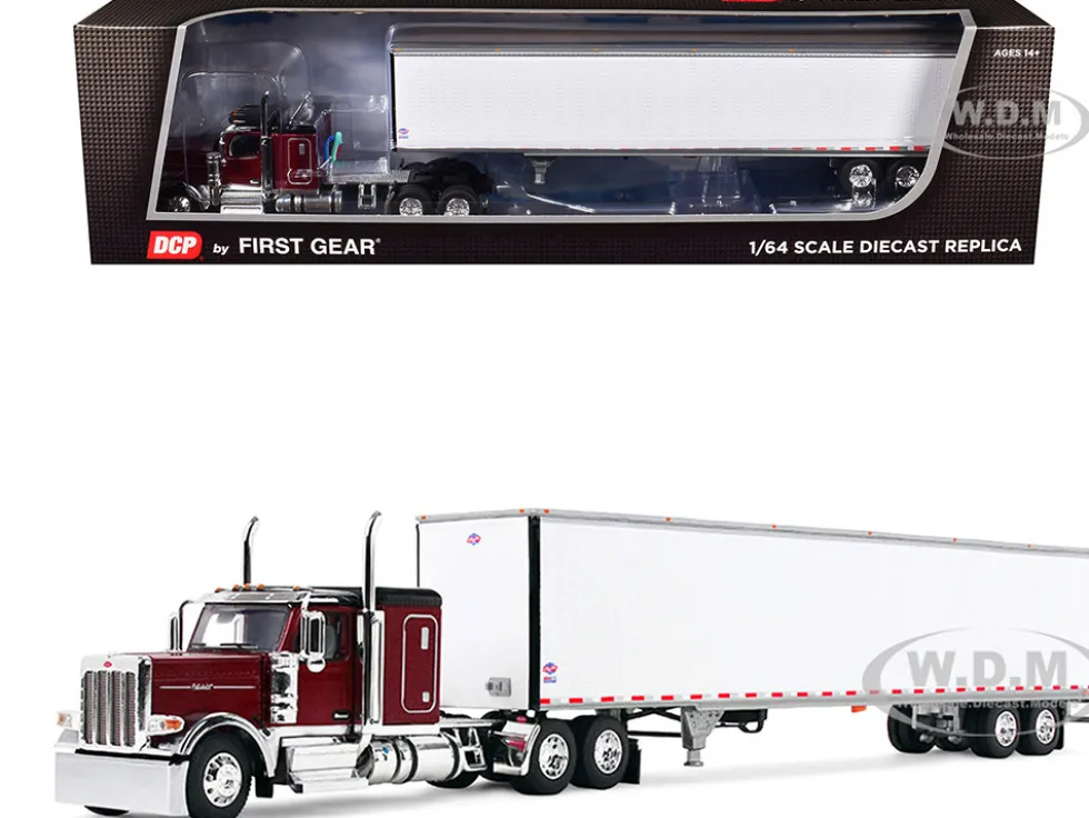 Peterbilt 589 with 58" Flat Top Sleeper and 53' Utility Trailer Legendary Red with Black Top 1/64 Diecast Model by DCP/First Gear