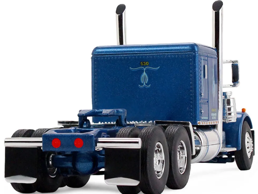 Peterbilt 351 with 63" Flat Top Sleeper and 40' Vintage Trailer with Reefer "Western Distributing" Blue Metallic and White 1/64 Diecast Model by DCP/First Gear