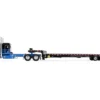 Peterbilt 389 with 48" Flat Top Sleeper and Landoll 440B-50CA Traveling Axle Trailer Black with Blue Stripes 1/64 Diecast Model by DCP/First Gear