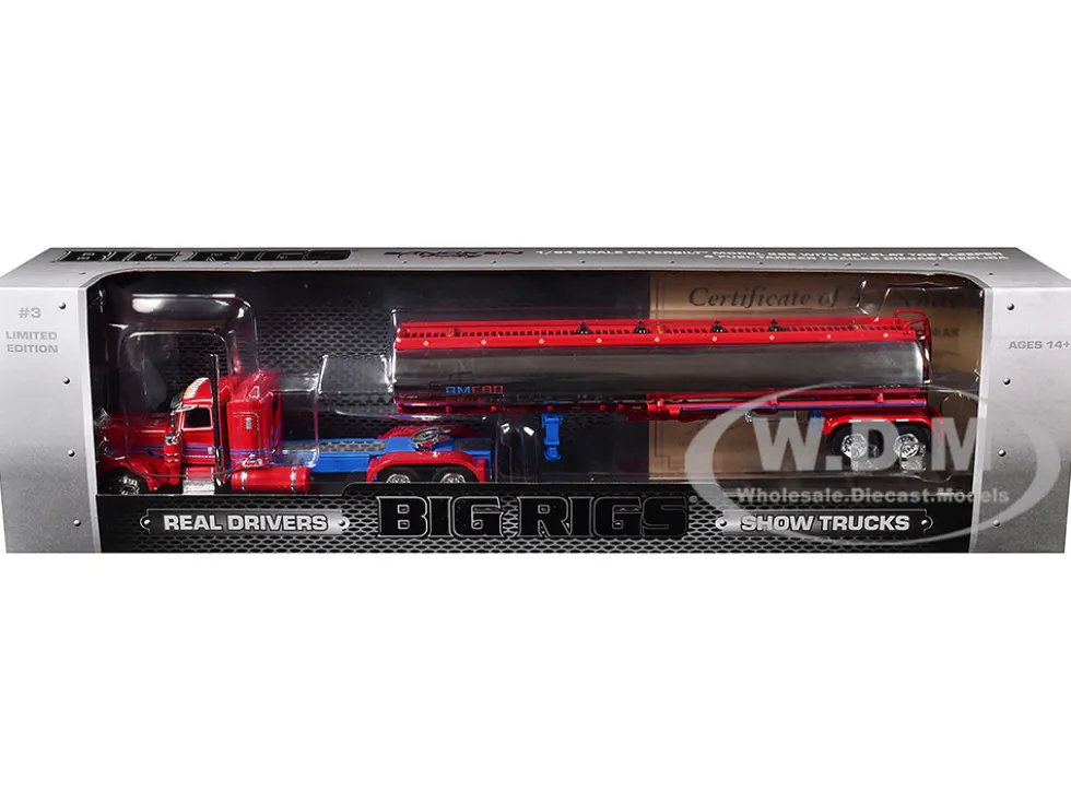 Peterbilt 389 with 36" Flat Top Sleeper and Heil Fuel Tank Trailer "Sancken Custom Truck by Amcan" Red "Big Rigs" Series II #3 1/64 Diecast Model by DCP/First Gear