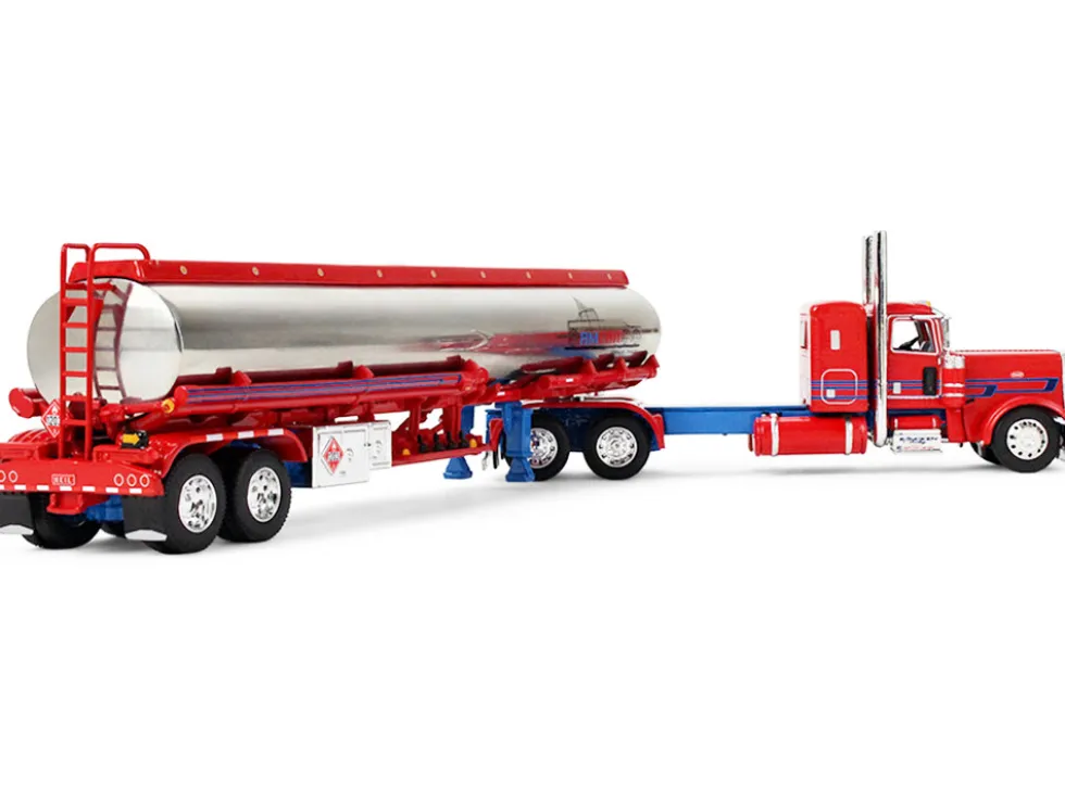 Peterbilt 389 with 36" Flat Top Sleeper and Heil Fuel Tank Trailer "Sancken Custom Truck by Amcan" Red "Big Rigs" Series II #3 1/64 Diecast Model by DCP/First Gear