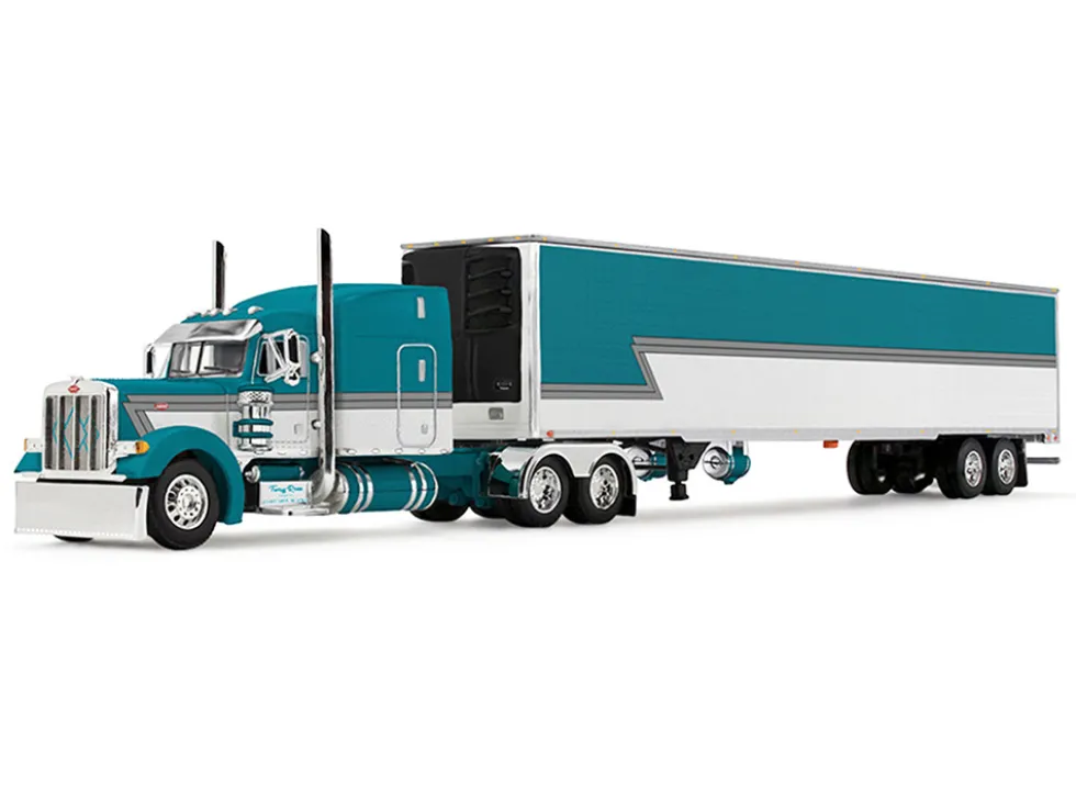 Peterbilt 379 with 63" Mid-Roof Sleeper and 53' Utility Trailer with Reefer "Tway Rose Transport" Teal and White with Stripes "Big Rigs" Series II #5 1/64 Diecast Model by DCP/First Gear