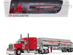 Peterbilt 379 with 63" Mid-Roof Sleeper and Heil Fuel Tank Trailer "Rapid Roberts" Red 1/64 Diecast Model by DCP/First Gear