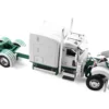Peterbilt 389 with 63" Mid-Roof Sleeper and 53' Utility Trailer White with Green Stripes 1/64 Diecast Model by DCP/First Gear