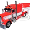 Peterbilt 389 with 63" Mid-Roof Sleeper and Heil Fuel Tank Trailer "Busted Knuckle Garage" Red and White 1/64 Diecast Model by DCP/First Gear