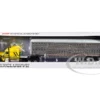 Peterbilt 379 with 63" Mid-Roof Sleeper and Wilson Silverstar Livestock Trailer "Harrison Trucking" Yellow with Black Stripes 1/64 Diecast Model by DCP/First Gear