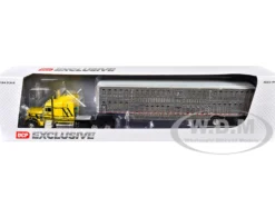 Peterbilt 379 with 63" Mid-Roof Sleeper and Wilson Silverstar Livestock Trailer "Harrison Trucking" Yellow with Black Stripes 1/64 Diecast Model by DCP/First Gear