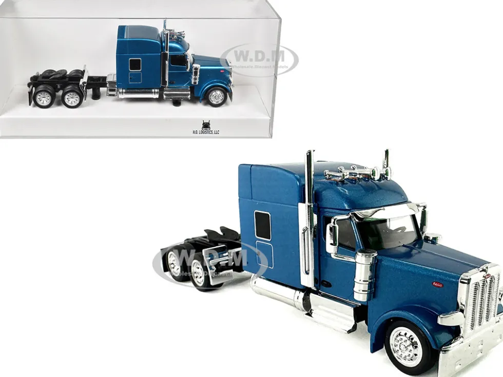 Peterbilt 589 with Stand Up Sleeper Cab Blue Metallic 1/87 (HO) Plastic Model Car by HO Logistics