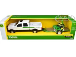 Pickup Truck White Flatbed Trailer John Deere Zero-Turn Mower Set of 3 pieces 1/32 Diecast Models ERTL TOMY 45520