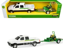 Pickup Truck White Flatbed Trailer John Deere Zero-Turn Mower Set of 3 pieces 1/32 Diecast Models ERTL TOMY 45520