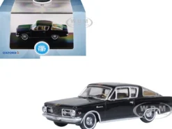 1965 Plymouth Barracuda Black with Gold Stripes 1/87 (HO) Scale Diecast Model Car by Oxford Diecast