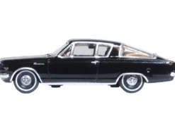 1965 Plymouth Barracuda Black with Gold Stripes 1/87 (HO) Scale Diecast Model Car by Oxford Diecast