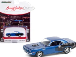 1970 Plymouth Barracuda Custom Hardtop Blue Metallic Black Modern HEMI Lettering Lot #720 Barrett Jackson Scottsdale Edition Series 7 1/64 Diecast Model Car Greenlight 37230 C