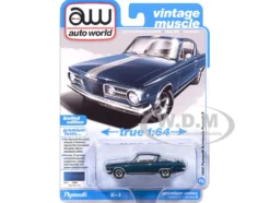 1965 Plymouth Barracuda Formula S Dark Blue Metallic with Silver Stripe "Vintage Muscle" Series 1/64 Diecast Model Car by Auto World
