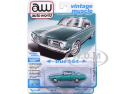 1965 Plymouth Barracuda Formula S Turquoise Metallic with White Stripe "Vintage Muscle" Series 1/64 Diecast Model Car by Auto World