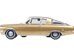 1965 Plymouth Barracuda Gold Metallic with Black Stripes 1/87 (HO) Scale Diecast Model Car by Oxford Diecast