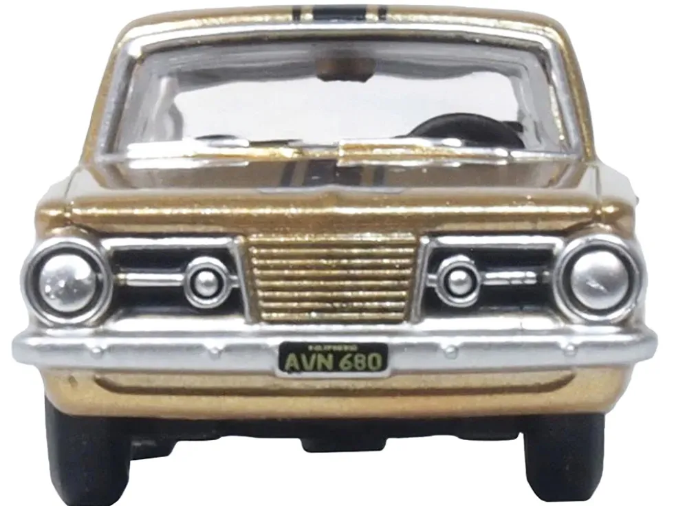 1965 Plymouth Barracuda Gold Metallic with Black Stripes 1/87 (HO) Scale Diecast Model Car by Oxford Diecast