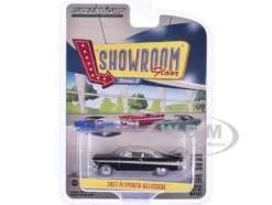 1957 Plymouth Belvedere Jet Black with Sand Dune White Top and Stripes "Showroom Floor" Series 6 1/64 Diecast Model Car by Greenlight